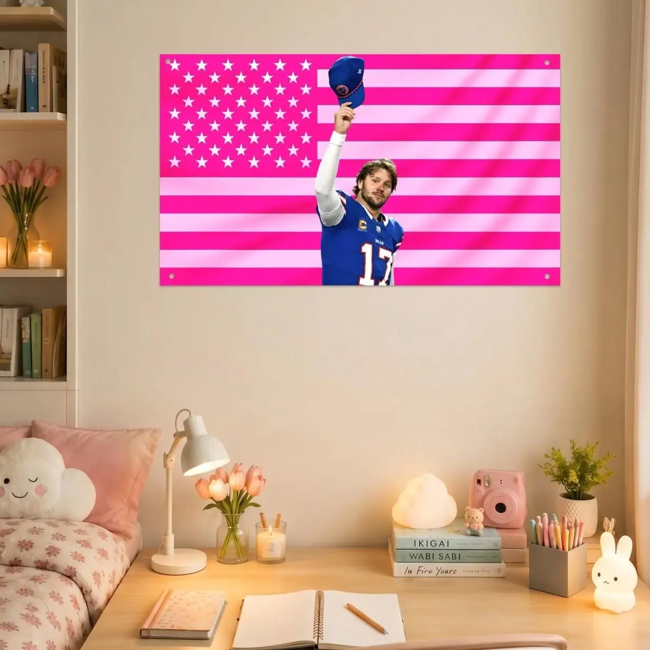 Josh Allen Wall Tapestry, Buffalo Football Flag, Pink American Flag Banner, Football Fan Room Decor, Sports Wall Hanging Gift