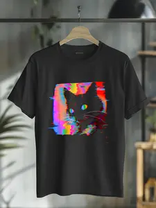 100% Cotton Psychedelic Weirdcore Cat Vaporwave Aesthetic Trippy T-Shirt