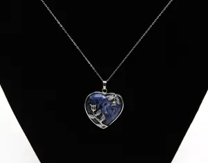 Sodalite Crystal Heart Necklace - Natural Polished Sodalite for Communication, Reiki Charged