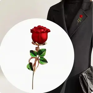 Elegant Rose Brooch with Leaves, Fashion Alloy Collar Accessory, Perfect Gift for Dresses, Sweaters, Coats, Birthday, Mother's Day