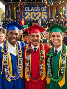 2026 Graduation Handmade Braided Lei, Multiple Colors, Honor Cord, Double Ribbon, Grad Cap Charm, Ceremony Party Gift