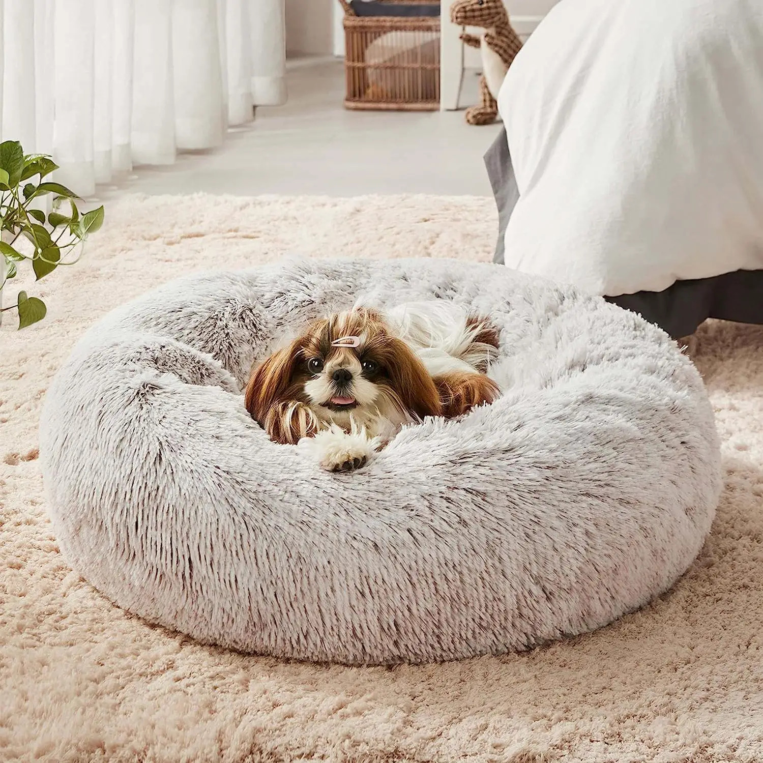 Gradient Cozy Plush Pet Bed with Non Slip Bottom Design, 1 Count Warm Long Plush Cushion Bed, Soft Pet Furniture, Pets Accessories