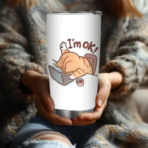 20oz Stainless Steel Insulated Cat Theme Coffee Cup, Travel Mug for Hot and Cold Drinks, Perfect Gift for Cat Lovers, Family Use