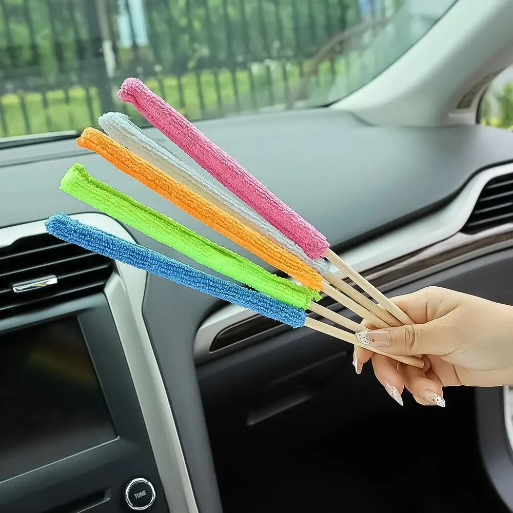 [Narrow Space Microfiber Cloth Brush] Long Handle Microfiber Car Detail Cleaning Brush - Perfect for Air Conditioner, Blinds, and Narrow Spaces - Auto Wash Cloth Brushes Tool