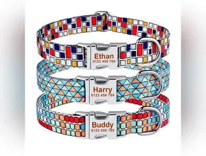 New Printed Pet Collar DIY Engraved Printed Polyester Dog Collar Traction Rope Leash