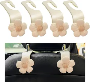4 PCS Car Seat Headrest Hooks, Cute Flower Car Seat Back Organizer Bag Holder Hooks, Automotive Seat Hook Hanger Storage Organizer for Purse Cloth Grocery Bags, Car Accessories (White)