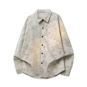 Men’s autumn couple shirt jacket; casual long-sleeve top; relaxed pink shirt; unisex loose, casual, versatile collared long-sleeve shirt