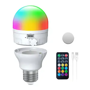 Rechargeable LED Bulb with Remote Control 9W 2000mAh Battery-Powered RGB Or Tri-Color Lighting 4-Level Timer USB Powered for Desk Lamps Tents Wardrobes Camping