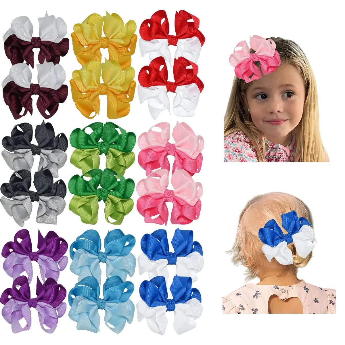 JoyBowie 18pcs Flower Layered Hair Bows for Girls, Multicolor Grosgrain Ribbon Bow Clips with Alligator Barrettes, Handmade 3D Flower Shape Toddler Hair Accessories, Cute Kids Ponytail Clips for School, Birthday Party & Daily Wear