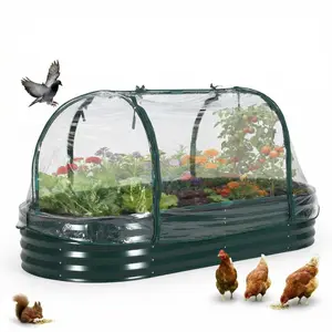 Garvee Raised Garden Bed Large Oval Kit with Cover Zippered Screen Doors,Outdoor Galvanized Steel Planter Raised Box with Greenhouse,for Indoor Outdoor Gardening,Flowers,Vegetables(6x3x1ft,Green)