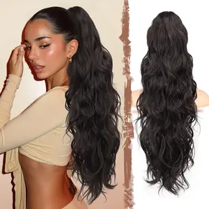 Kookastyle Claw Clip Ponytail Extension Black Wavy Pony Tails Hair Extensions Layered Fluffy Clip on ponytails for Women Synthetic Hairpieces