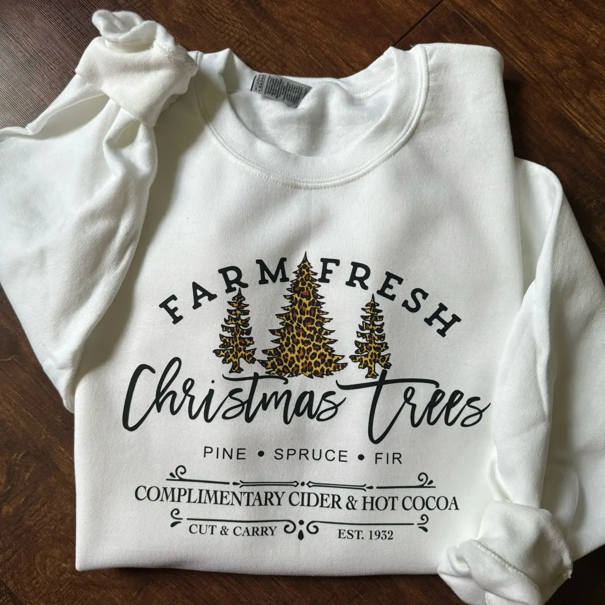 Farm Fresh Christmas Trees Cheetah Print Crewneck Sweatshirt