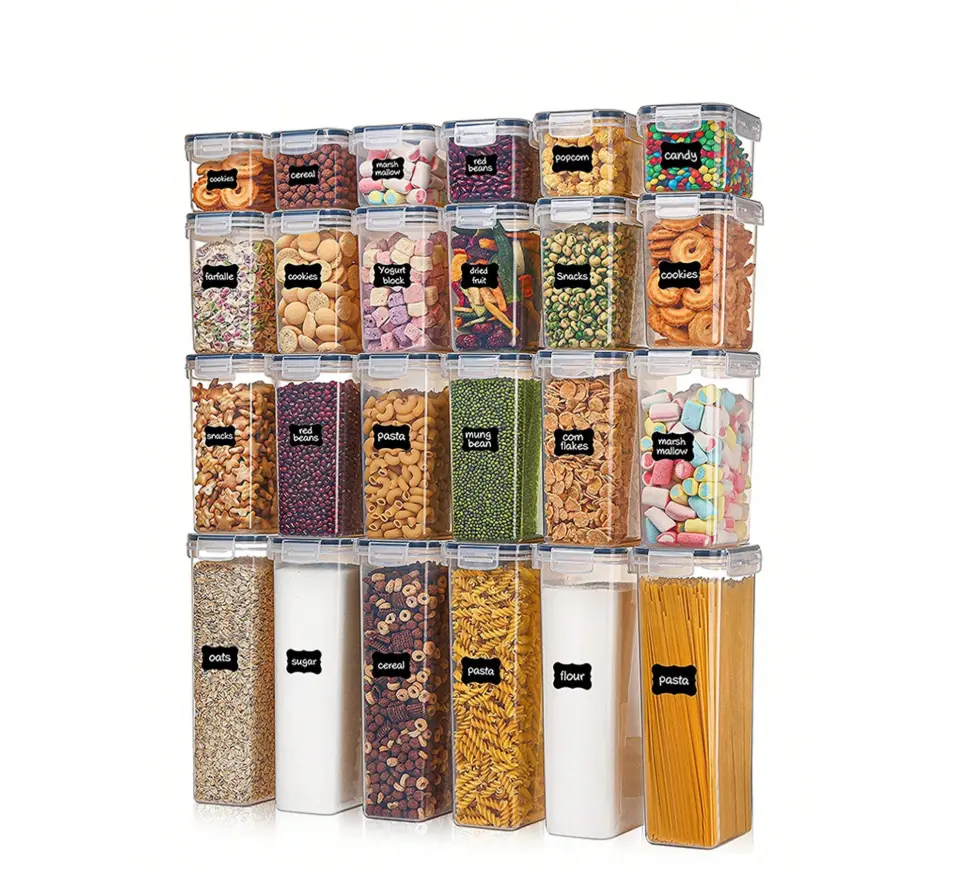 48PCS Airtight Food Storage Containers Set with Lids & Labels - BPA Free Clear Pantry Organization Canisters for Cereal, Flour, Rice, Pasta & Kitchen Storage