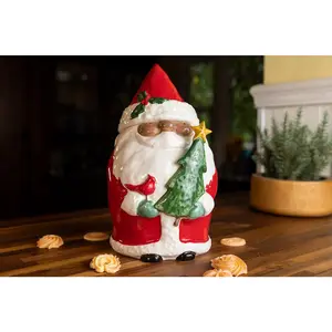 Santa Holding Christmas Tree Holiday Cookie Jar