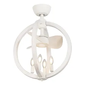 18" Cairns Modern DC Ceiling Fan with Light, 3 Reversible ABS Blades, 6-Speed Remote Control, Antique White Caged Small Fan for Bedroom Bathroom