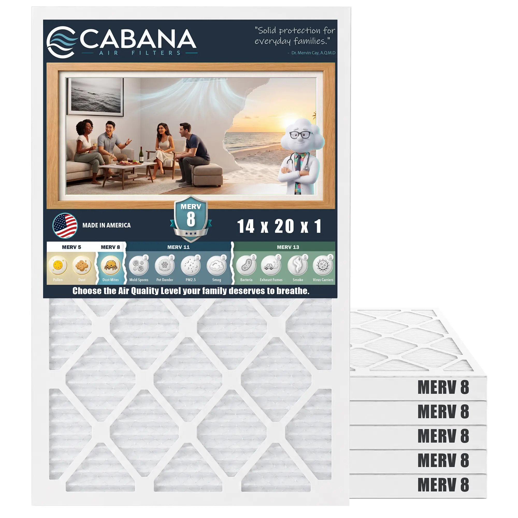 Cabana Air Filters 6 Pack HVAC Furnace Air Filters, MERV 8, 14 x 20 x 1, White