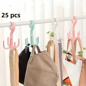 25 Pieces Rotatable Four Claw Hooks, Wall Mounted Plastic Storage Organizer, Multi-Functional for Bags Jackets Hats, Casual Styles