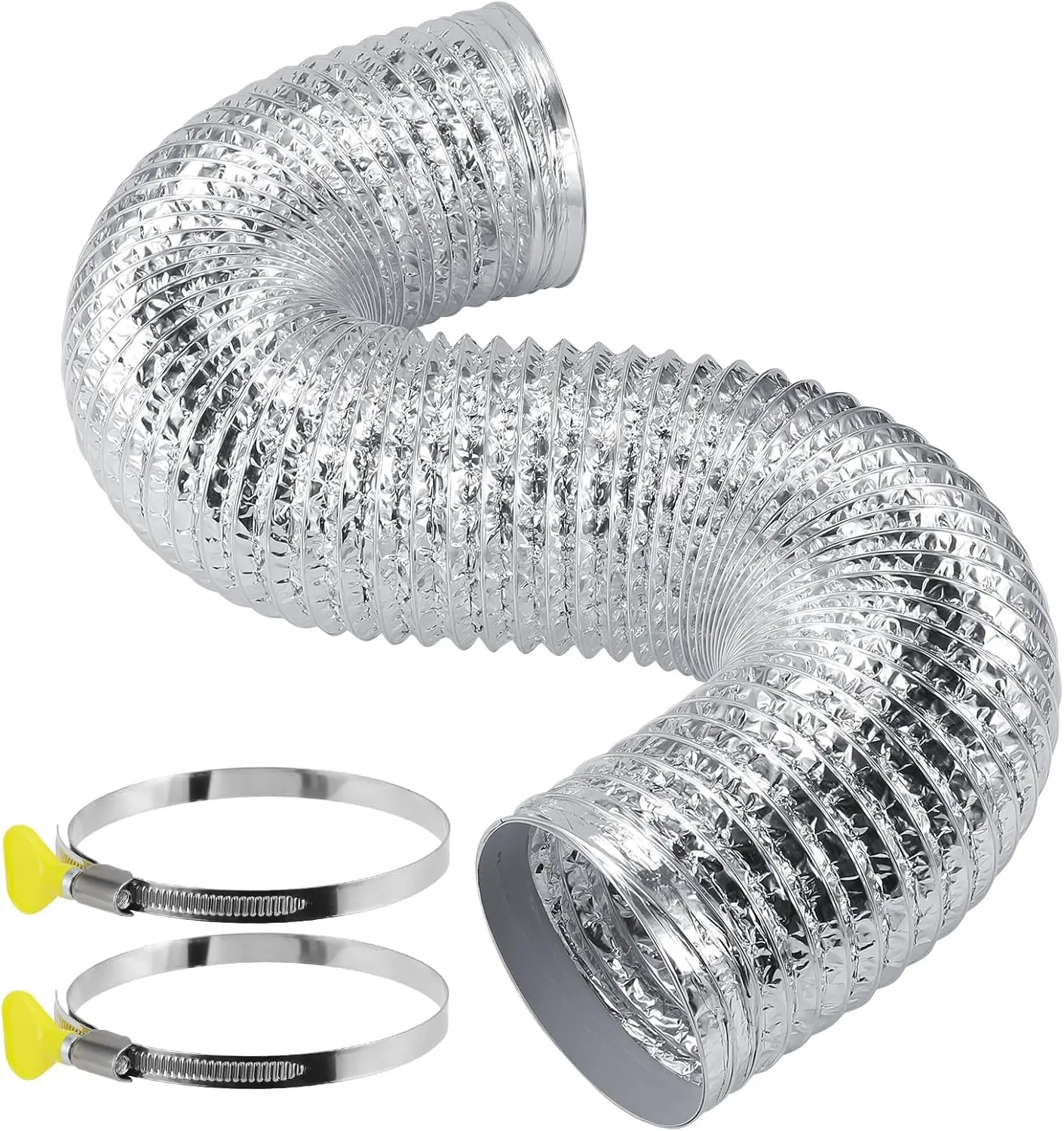 Dryer Vent Hose Kit, 4 Inch Flexible Dryer Duct 3 FT for Tight Space, Extra-thick (6-Layer) Aluminum Foil Pipe Assembly, with 2 Key Hose Clamps