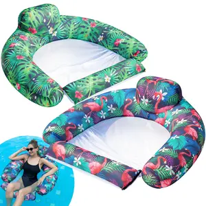 Pool Floats Adult, 2 Pack Fabric - Covered Pool Float Chairs, Floating Pool Chair Inflatable Pool Chair with Headrest Fabric Pool Float for Swimming Party Beach Lake