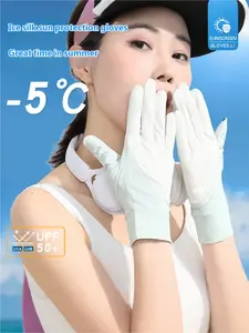 Ice Silk Thin Anti-Slip Breathable Cool Touch Screen Driving Cycling Gloves, UV Protection Summer Sunscreen Gloves for Women