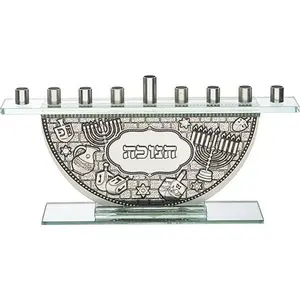 Glass Menorah for Candles with Silver Branches 10X27 cm