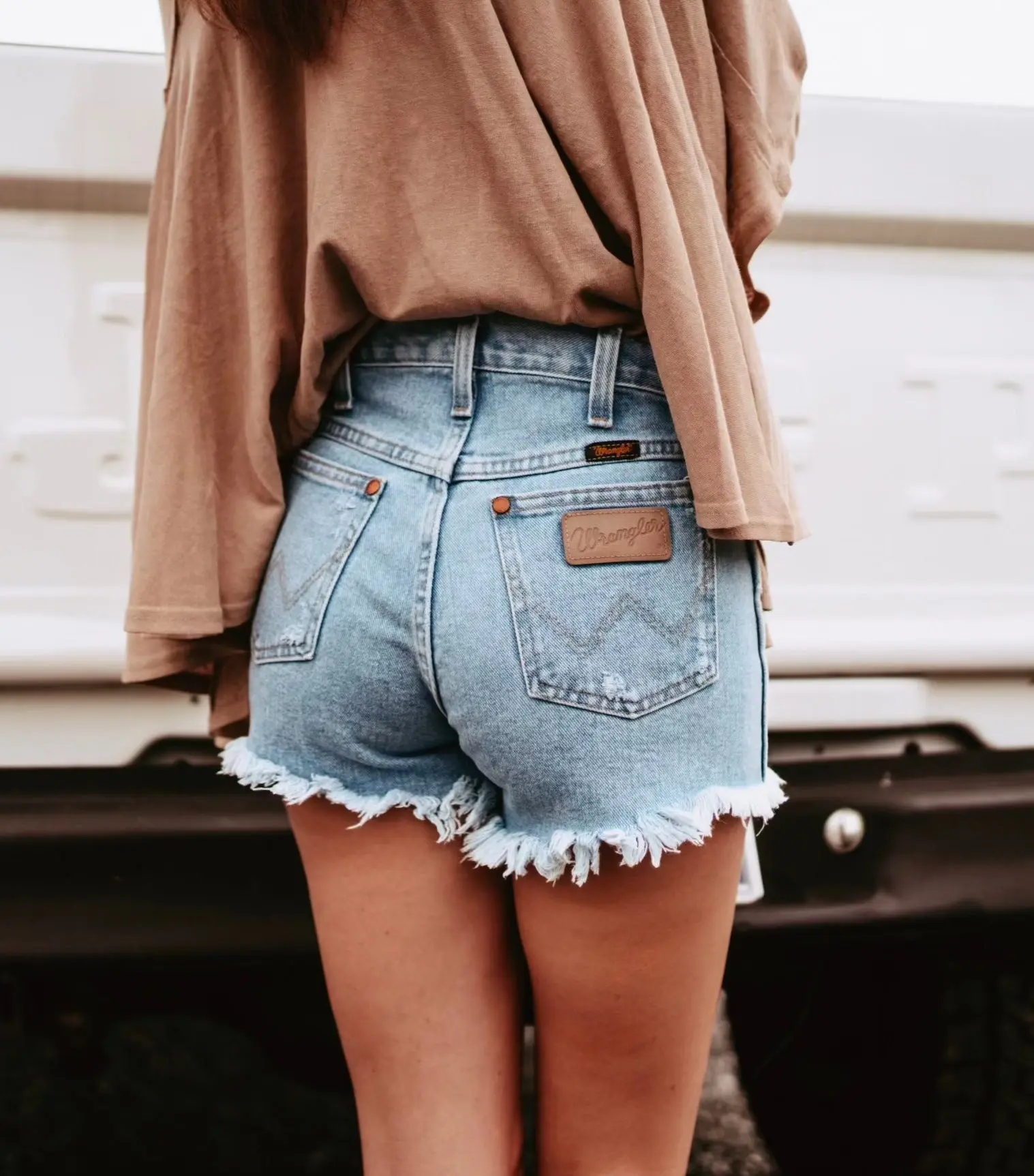 Wrangler Women's Reworked Jean Bottom, Super High Rise Cut-Offs in Light Wash, Ultra Short Distressed 100% Cotton, Vintage, Denim, Jean Shorts, Mini
