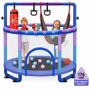 Yohood 55" Trampoline for Kids with Enclosure, 6-in-1 Toddler Trampoline Indoor Outdoor, Upgrade Full Anti-Rust Tube with Adjustable Gymnastics Bars for Boys Girls