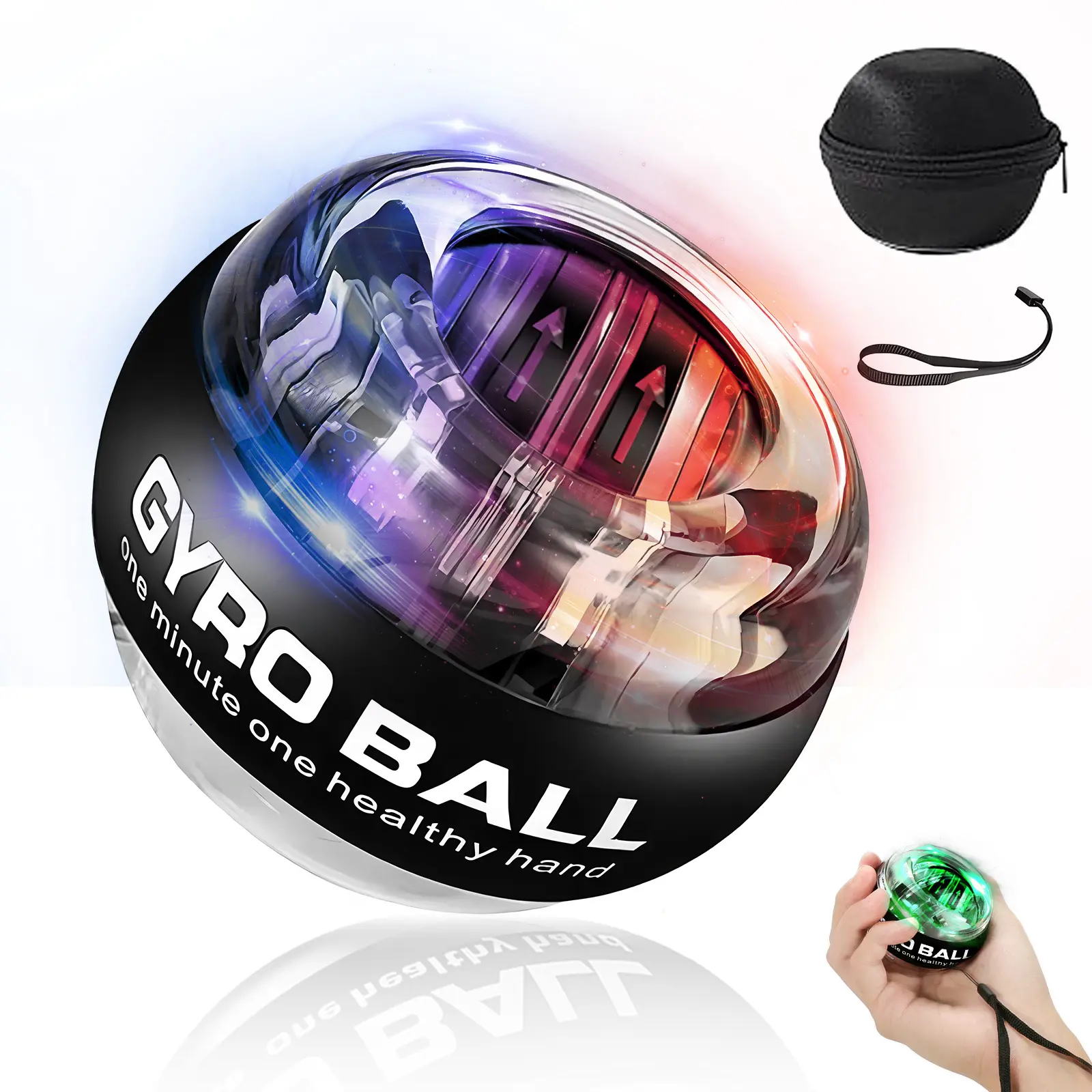Gyroball Wrist Exerciser, Auto-Start Gyroscopic Forearm Trainer with 5-Level Resistance & Smart LED Lights - Lightweight Transparent Workout Accessory for Rehab & Dexterity, Fitness Exercise Accessories, Workout Accessories