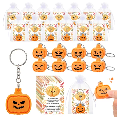 Halloween Gifts 12/14/16/24 Pcs Bulk 3D Halloween Clicker Fidget Keychains, Ghost Coffin Cake Pumpkin Printed Sensory Clicker Fidget Stress Relief Gifts for Halloween Goodie Bags Fillers