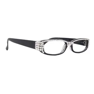 Elise, Bling Reading Glasses For Women W Full Top (Clear)Genuine European Crystals rectangular (Black) +1.25 ..+3, NY Fifth Avenue.
