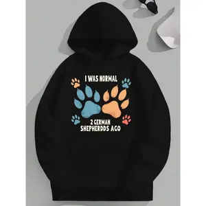 Women's Funny German Shepherd Hoodie "I Was Normal 2 German Shepherds Ago" Long Sleeve Hooded Playful Dog Lover Graphic Print Heather Gray Casual Hoodie Pet Owner Apparel Humorous Design Everyday Wear