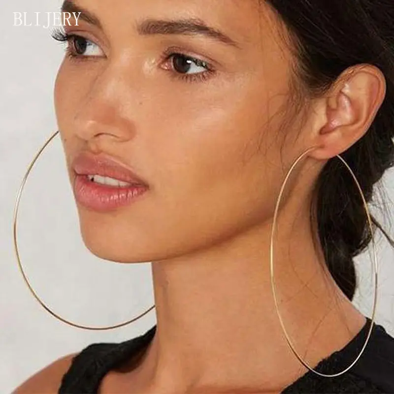 JEWEL4U - BLIJERY Exaggerated 12cm Super Big Hoop Earrings Smooth Large Circle Earrings for Women Statement Jewelry Boucles d'oreilles