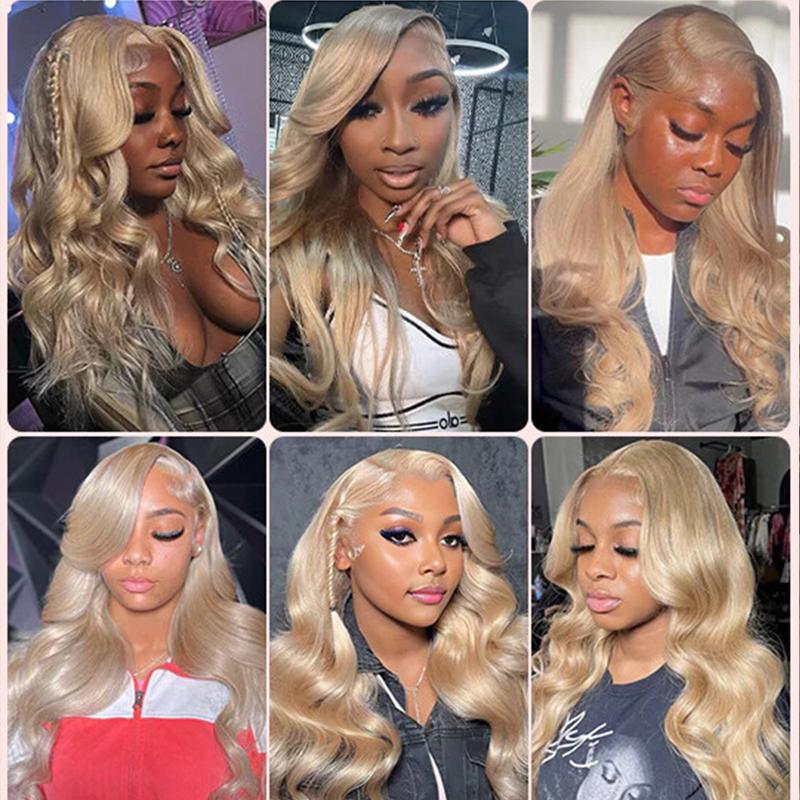 Milk Tea 200% Density Ash Blonde Body Wave Wigs Toned Ombre Blonde Human Hair 13X6 HD Transparent Thin Lace Frontal Wig Glueless Human Hair Wigs With Baby Hair Can Be Restyled