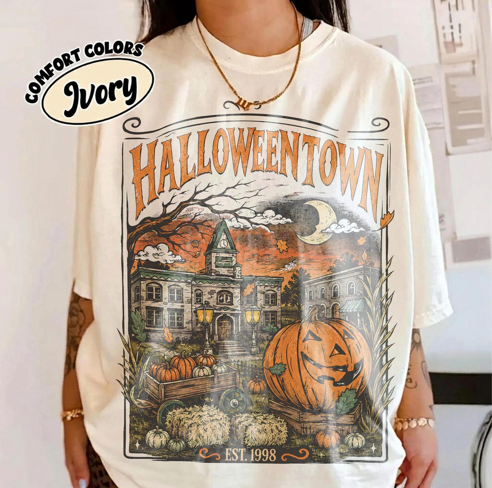 Halloween Town Comfort Colors T-Shirt, Vintage University Graphic Tee, Trick or Treat Pumpkin Shirt, Retro Spooky Season Apparel, Preppy Fall Halloween Tee, Cute October Gift for Women