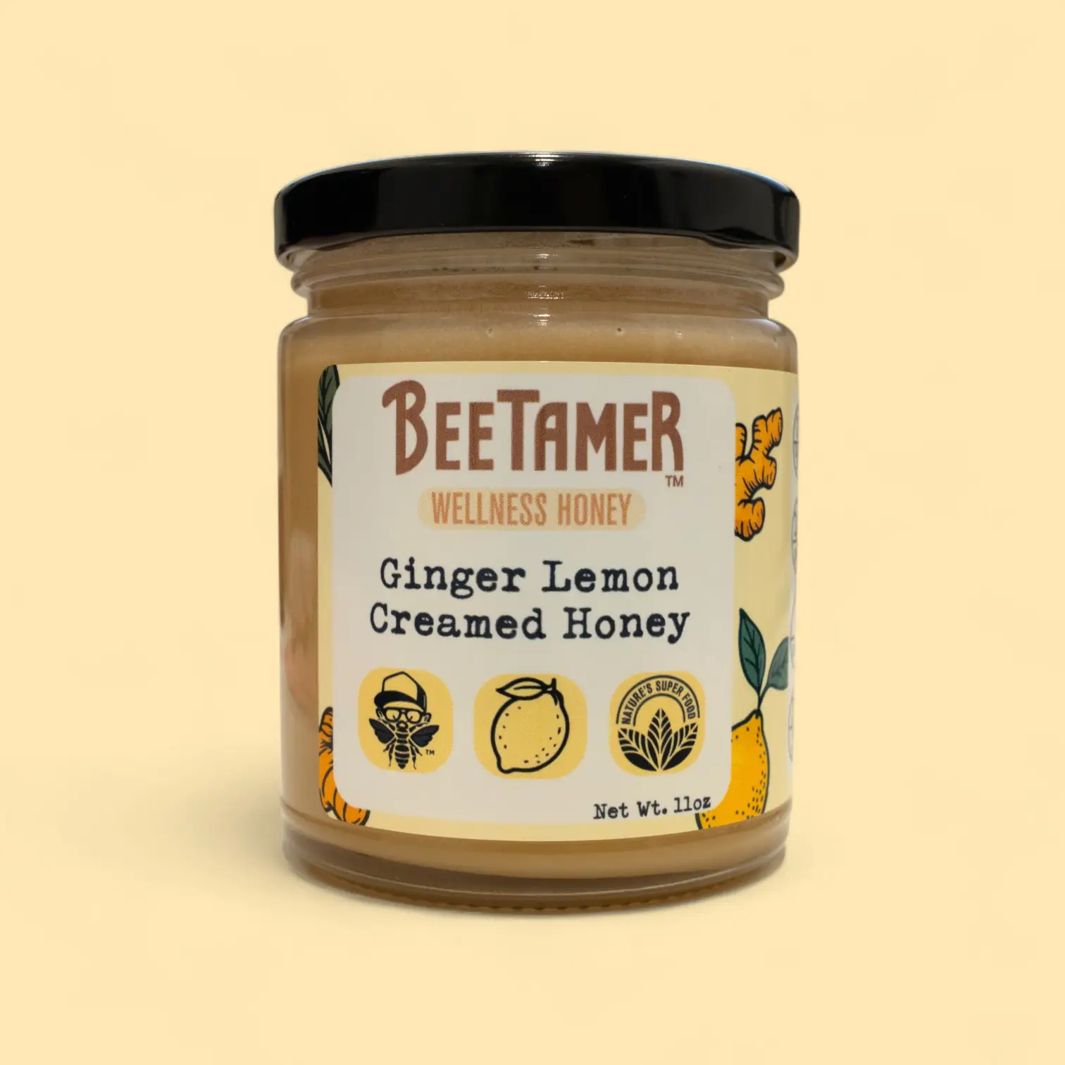 BeeTamer's Ginger Lemon – Raw Creamed Honey with Ginger Root and Lemon Powder 11oz Healthy