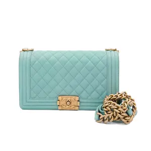 Pre-owned CHANEL Leather Shoulder Bags Shoulder Bag Le Boy Medium Mint Green JM MM221