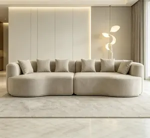 Curved Sectional Sofa, 111.5-in Oversized Modern Chenille 4-Seater Indoor Sofa with 6 Pillows, Memory Foam, Deep Seat & Cloud-Like Comfort