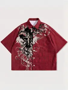 Men's Fashion Patterned Shirt, Casual Short Sleeve Button-Up Collar Shirt, Stylish Outwear for Daily Wear, Comfortable and Trendy Design