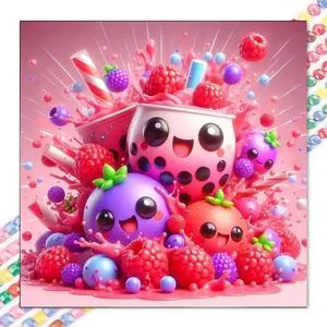 1 DIY diamond painting kit, 5D diamond art set, DIY decoration, smiling milk tea diamond painting kit full round drills, mosaic, diamond art, DIY art home decor, suitable for Christmas.
