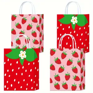 8pcs Strawberry gift bag with handle Red Pink paper gift bag, shopping bag, Party bag, Party gift bag, craft tote bag, Party Gift, Birthday decoration, Party Gift decoration, Party supplies
