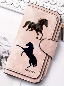 1pc horse pattern Women'S Long Wallet, Multi-Functional Wallet, Portable Snap Closure Coin Purse, Birthday Gift and Daily Commute for lovers, Playful Design, Perfect Holiday Gift, Perfect for Outdoor, Travel, and Family Use3.19PYT-4