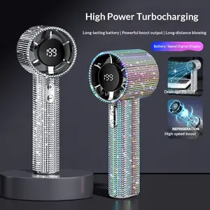 2026 New Diamond Handheld Fan S5 Digital Display Full Diamond Outdoor Turbo Violent High Speed Mini Small Fan