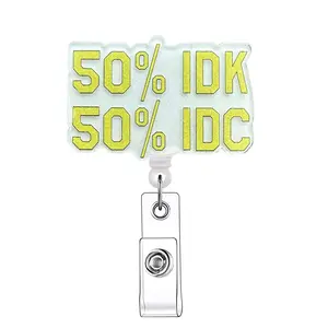Number & Letter Pattern Retractable Badge Reel, 1 Count Acrylic ID Holder with Clip, Badge Supplies for Nurse Doctor Student Office Staff
