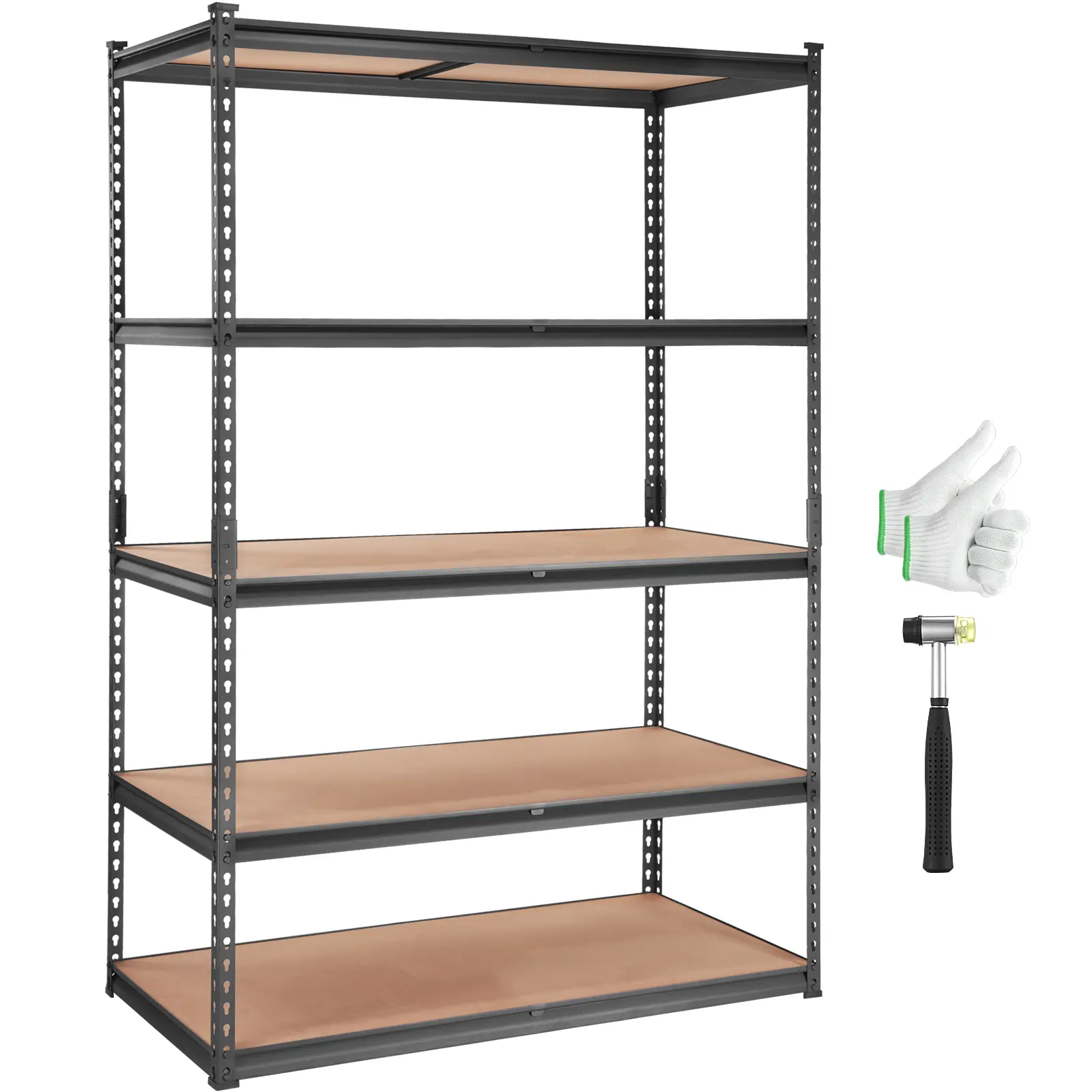 【summerfinds】VEVOR 5-Tier Adjustable Heavy-Duty Metal Freestanding Floor Storage Shelving Unit, 2000 lbs Capacity, Easy Snap Assembly, Adjustable Garage Shelf, Black, 48" L x 24" W x 72" H, Gloves Included for Kitchen Pantry