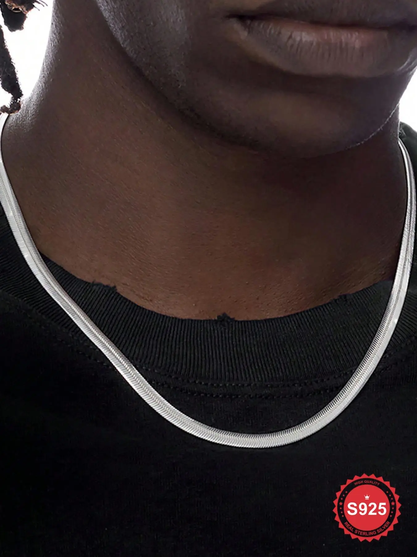 S925 Sterling Silver Flat Snake Bone Necklace for Men, Hip Hop Style Statement Necklace for Party, Daily Decor, Trendy All-match & Exquisite Jewelry for Birthday Gift