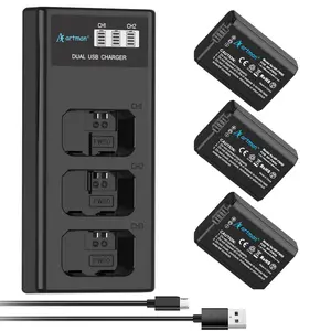 Artman 3-Pack NP-FW50 Battery and Upgraded 3-Slot LCD Charger Compatible with Sony ZV-E10, Alpha A6000 A6300 A6400 A6500 A5000 A5100 A7 A7II A7R A7RII A7S A7SII RX10 II III Camera