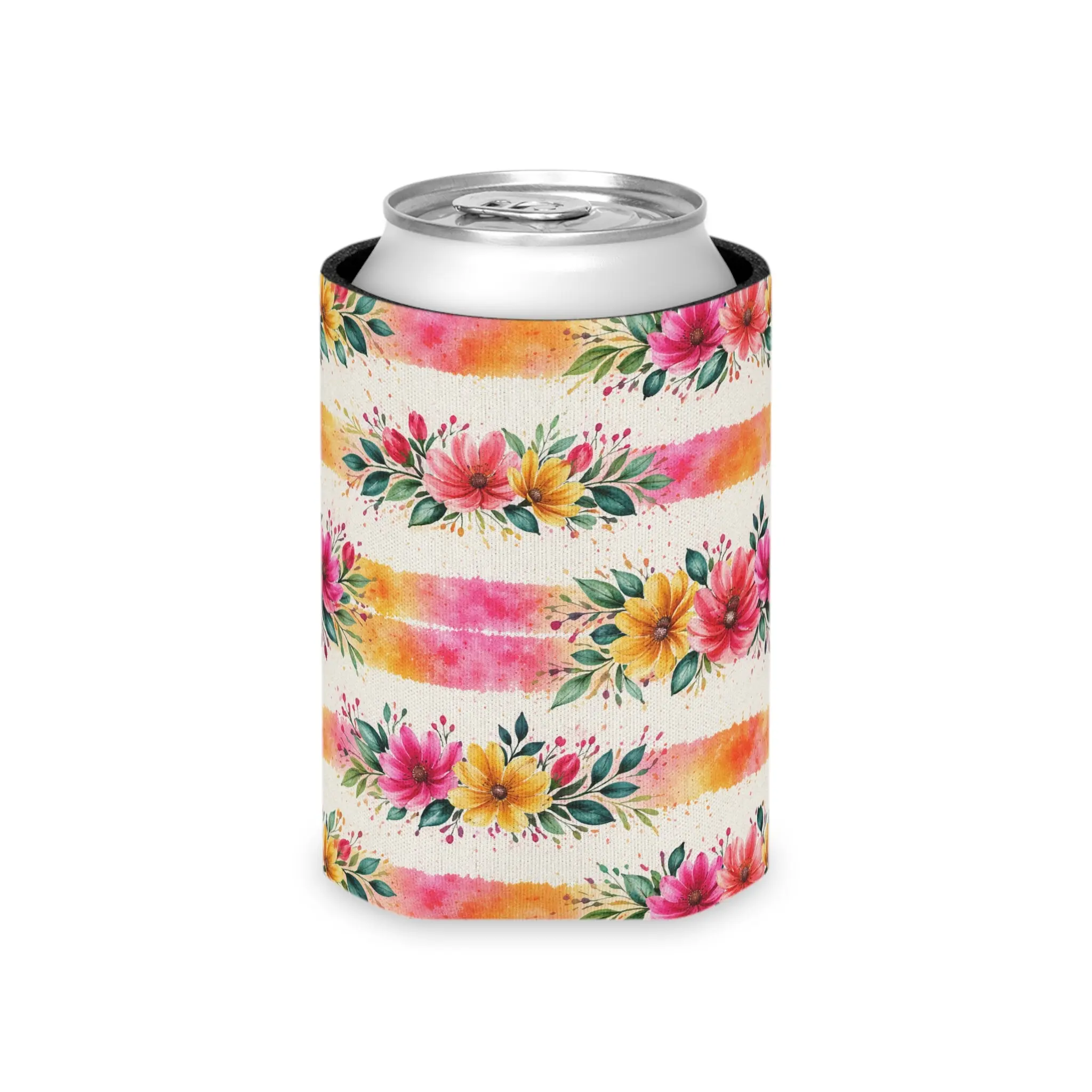 Lightweight Foam Grip Lined Koozie, Wildflower Garden Stripe Pattern - Splatter Bloom Collection, Kitchen Accessories, Utensils