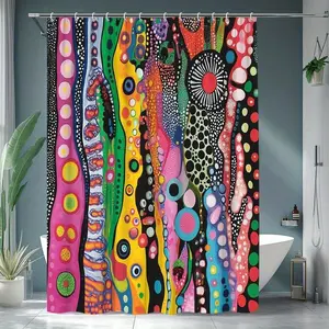 Vintage Colorful Striped Floral Shower Curtain – 100% Polyester, Waterproof, Machine Washable with 12 Hooks, Modern Bathroom Decor