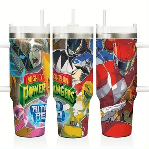 Mighty Morphin Power Rangers Rite Red Inspired 40oz Insulated Travel Tumbler Stainless Steel Mug with Handle and Straw Leak Proof Vacuum Thermal Cup Keeps Drinks Hot 12H Cold 24H Fan Gift Red Ranger Retro 90s Aesthetic Large Water Bottle Reusable Cup 2026