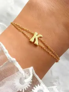 Women's Bubble Letter Initial Bracelet, Elegant Fashion Jewelry for All Seasons, New Style Women's Stainless Steel Chain Link Bracelet, Fashion Bracelets